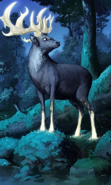 Deer Forest Glowing Horns Fantasy Art Wallpaper Mythical Animal