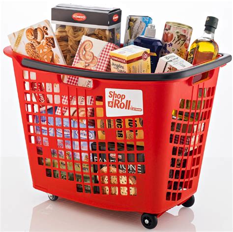 55 Litre Horizontal Shopping Basket With 4 Wheels Red Shopping