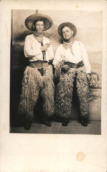 Two Men Dressed As Cowboys Wooly Chapspistollasso Studio Photos Postcard