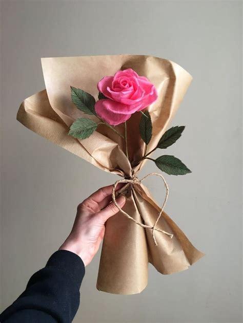 Wrapped Single Stem Paper Flower Rose Etsy Roser