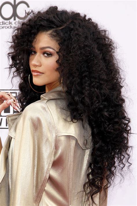 Zendaya Curly Black Angled Extensions Hairstyle Steal Her Style