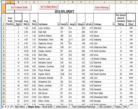 Deshaun watson looms large for jets, dolphins; Excel Spreadsheets Help: Downloadable 2012 NFL Mock Draft Spreadsheet