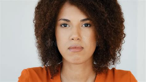 Portrait Sad Upset Angry Female Face African Frustrated Girl With Curly