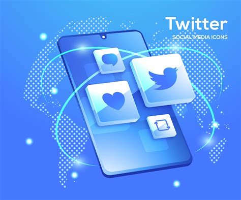 Twitter Icônes De Médias Sociaux 3d Avec Symbole De Smartphone