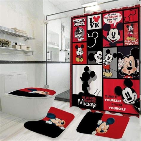Mickey Mouse Scenes In Red Bathroom Accessory Set Mickey Bathroom