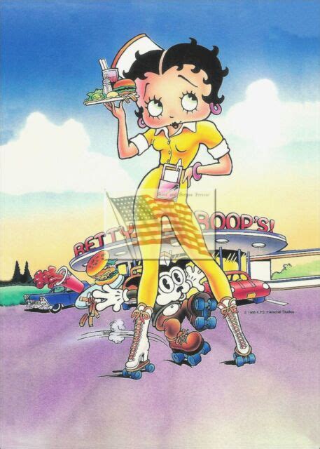 Reprint Picture Of Older Postcard Betty Boop Car Hop On Skates 1988 5x7