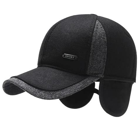 New Warm Mens Winter Wool Baseball Cap Ear Flaps Brand Snapback Hats