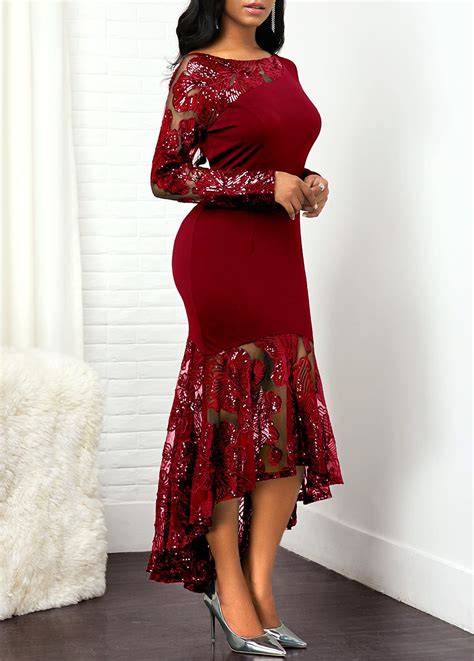long sleeve lace panel sequin embellished dress usd 41 13 elegant dresses nice