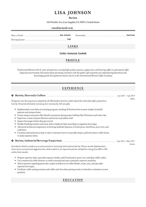 18 Barista Resume & Cv Examples & Guide