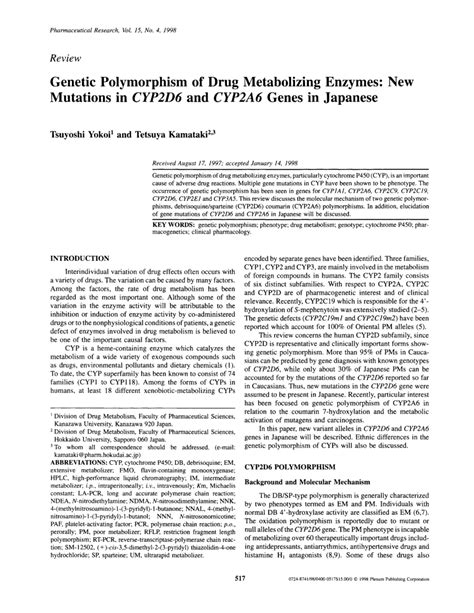 PDF Genetic Polymorphism Of Drug Metabolizing Enzymes New Mutations
