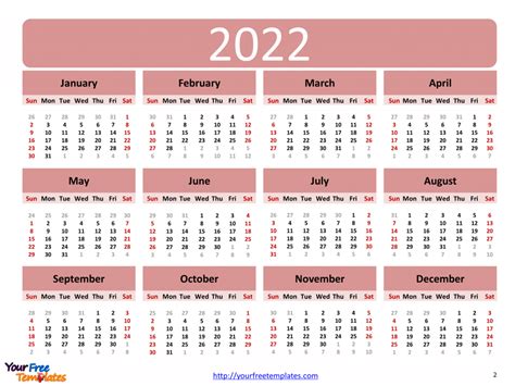 2022 Calendar With Holidays Printable Australia