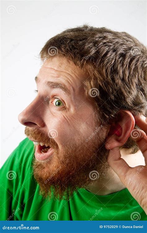 Curious Man Hand To Ear Gesture Trying To Listen Someone Conversation