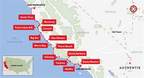 Map Of California Coast Los Angeles To San Francisco Rosa Wandie