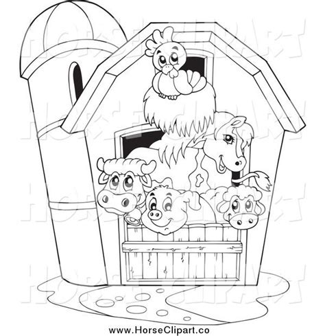 Clip Art Of A Black And White Barnyard Animals In A Barn By Visekart