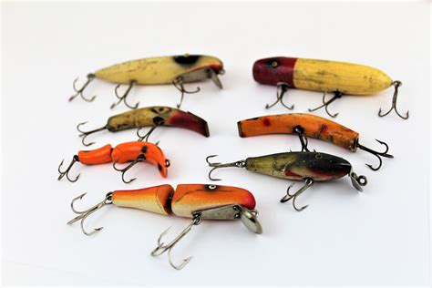 Vintage Fishing Lures Seven Wooden Fishing Lures