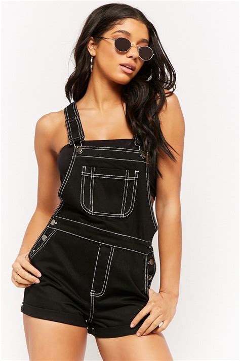 Contrast Stitched Denim Overall Shorts Forever 21 Denim Overalls