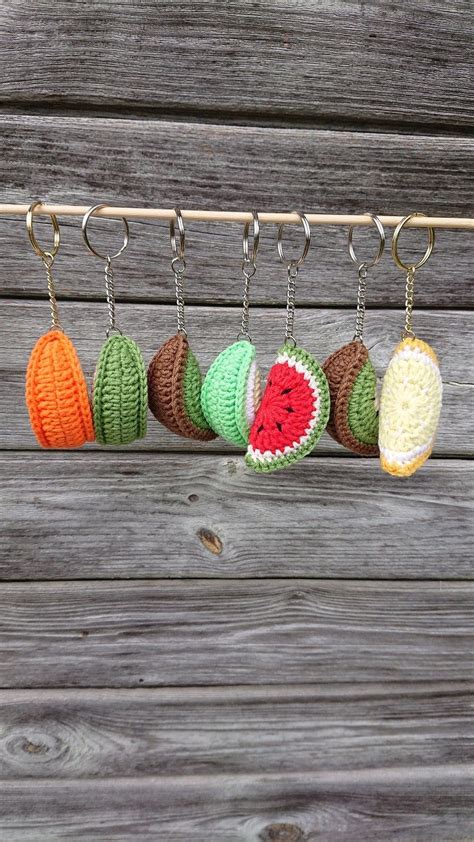 Crocheted Fruit Keychain Watermelon Kiwi Orange Lemon Lime Etsy