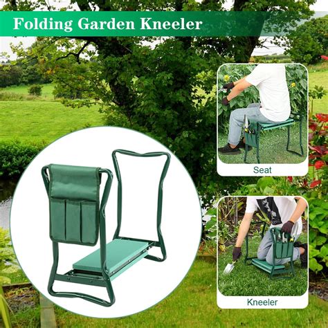 Garden Kneeler And Seat Folding Garden Kneeler With Tool Bag Pouch Eva Foam Pad Garden Stool