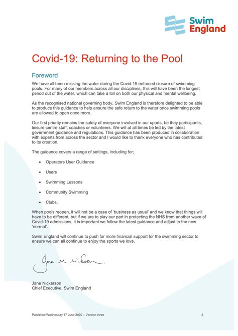Swim England Returning To Pools Guidance Documents