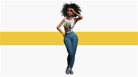 3d Naked African Female Cartoon Black Afro Rigged Woman Female 3d Low Poly 3d Model Model