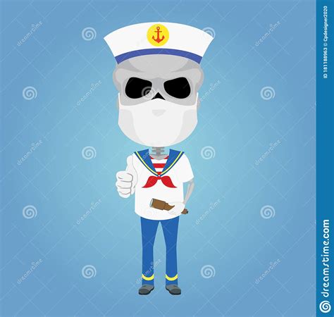 Skeleton Cute Sailor With Mask And White Gloves Showing Thumb Up And