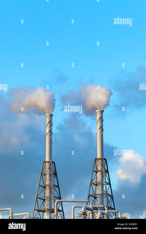 Beautiful Image Of Refinery In Houston Texas With Blue Sky Behind