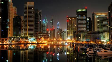 Cityscape Building Lights Reflection Dubai Wallpaper Coolwallpapersme