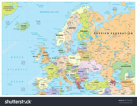 Europe Political Map Roads Detailed Vector Stock Vector