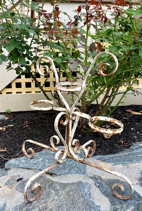 Antique Victorian Wrought Iron Planter 3 Rings White Chippy Etsy