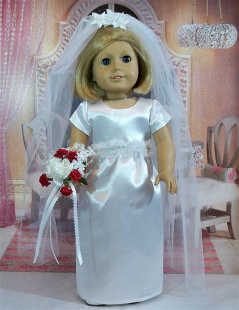 American Girl Wedding Gown 18 Inch Doll Wedding Dress Full Length Veil Bouquet Shoes Fits