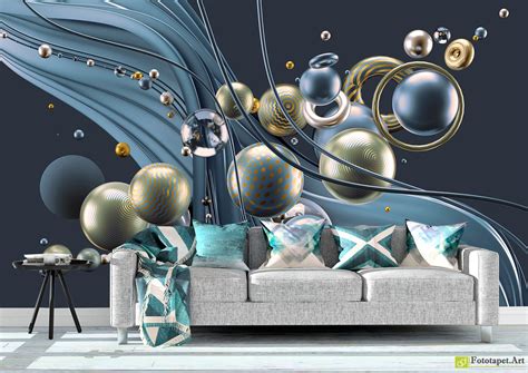 Wall Murals With 3d Effect Balls And Abstract Background Fototapet