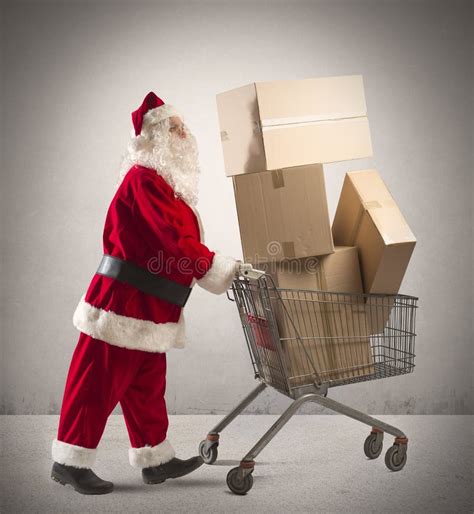 Santa Claus With Shopping Cart Stock Photo Image Of Packages Mail