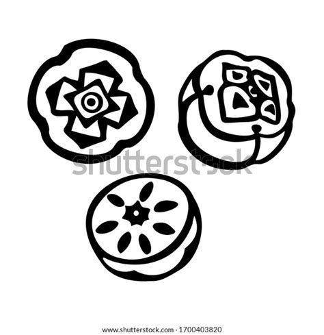 Persimmon Set Black White Vector Illustrations Stock Vector Royalty