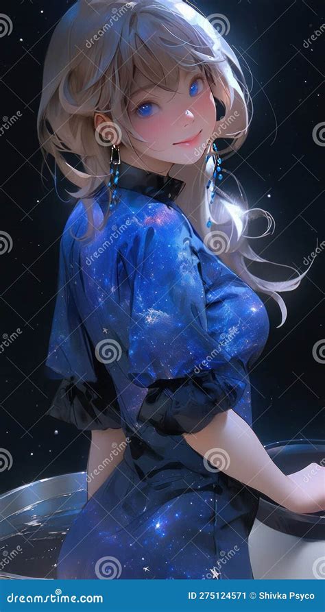 Stargazing Girl Photo Realistic Anime Generative Ai Stock Illustration