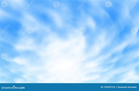 Blurred Soft Blue Sky Background With White Clouds Moving Using For