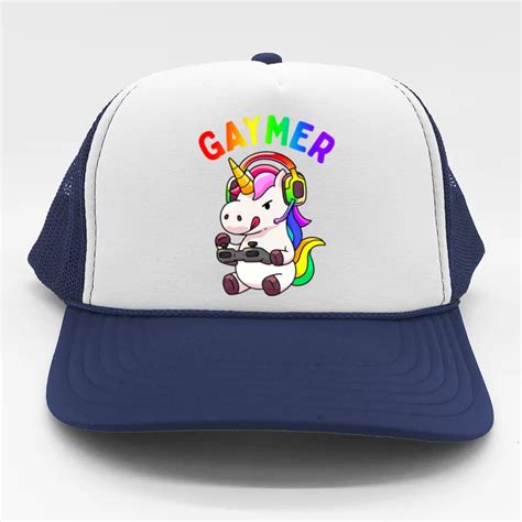 gaymer gay pride flag lgbt gamer lgbtq gaming unicorn t trucker hat teeshirtpalace
