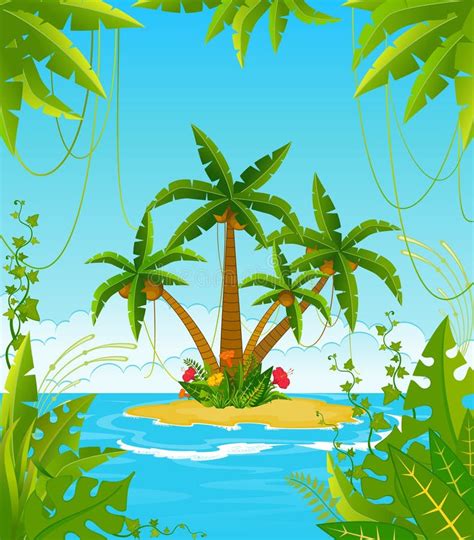Small Island With Tropical Palms Stock Vector Illustration Of Palm