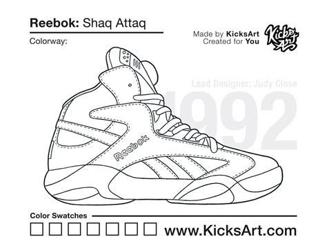 Reebok Shaq Attaq Sneaker Coloring Pages Created By Kicksart