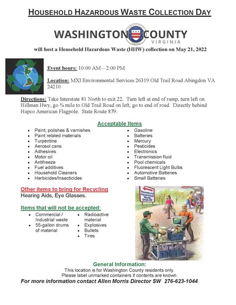 Annual Household Hazardous Waste Collection Day Washington County
