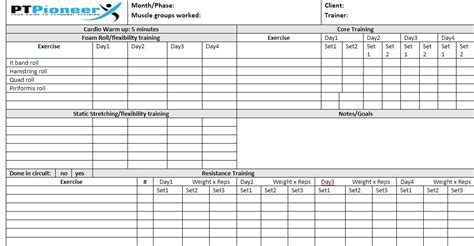 Personal Trainer Workout Plan Template For Your Needs