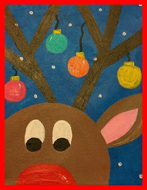 Guided Art Reindeer On Canvas Christmas School Preschool Christmas
