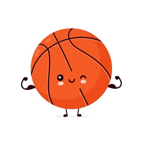 Premium Vector Cute Happy Smiling Basketball Ball Show Muscle