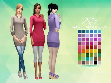 Aveiras Sims 4 Maxine Sweater Dress 54 Colors Standalone