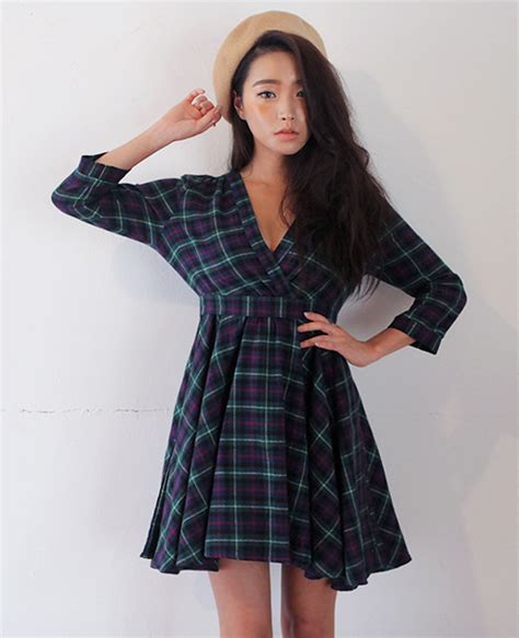 [stylenanda] Checkered Low Cut Dress Kstylick Latest Korean Fashion K Pop Styles Fashion