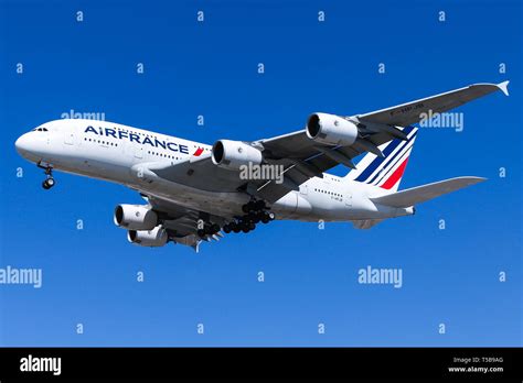 Air France Airbus A380 800 Arrives Into Los Angeles Airport Stock Photo