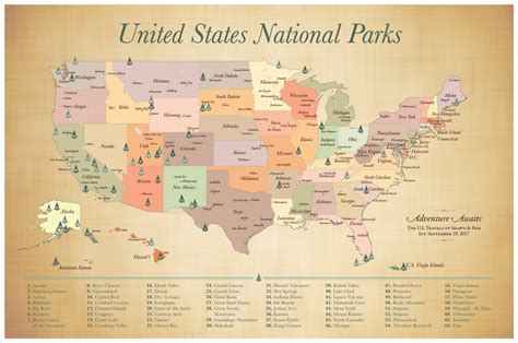 62 Us National Parks Map With Pins Personalized Parks Map Hiking T