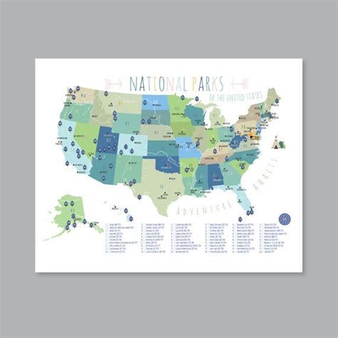 Us National Park Map Printable Adventure Awaits Us National Park Map Kid Nursery Home Decor