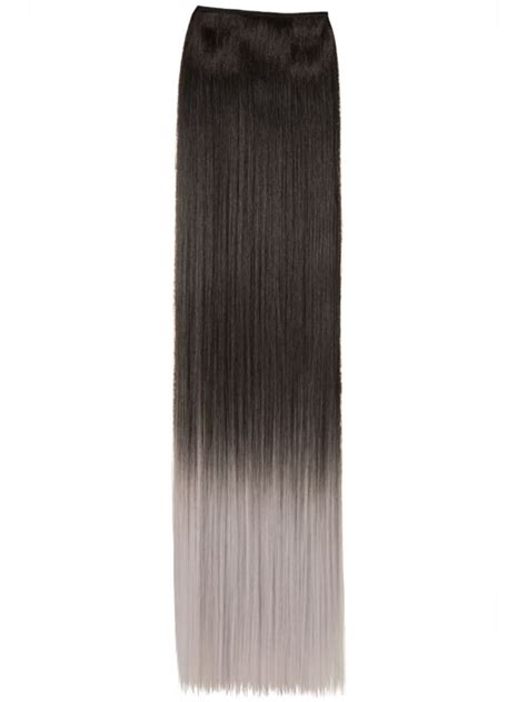 Dip Dye One Piece Straight Hair Extensions In Natural Black To Silver