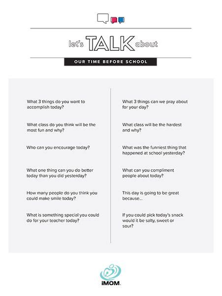 Before School Conversation Starters Imom Conversation Starters For