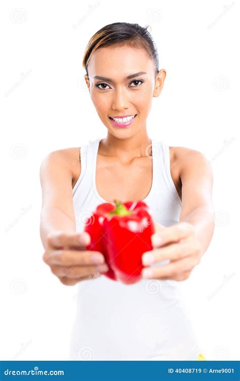 asian woman eating healthy vegetables stock image image of weight asian 40408719